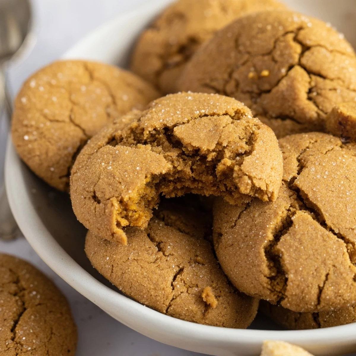 A plate piled high with fragrant Soft-Baked Ginger and Molasses Cookies ready for tea time or a quick snack.