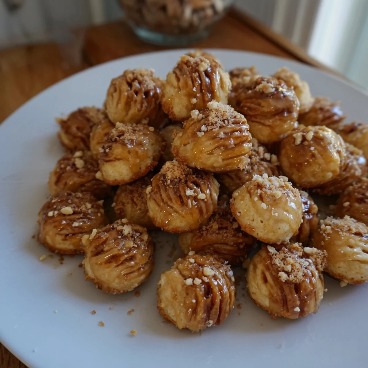 A close-up of perfectly roasted Simple Garlic-Honey Pecans, displaying the texture and delicious balance of sweet, savory, and spice.