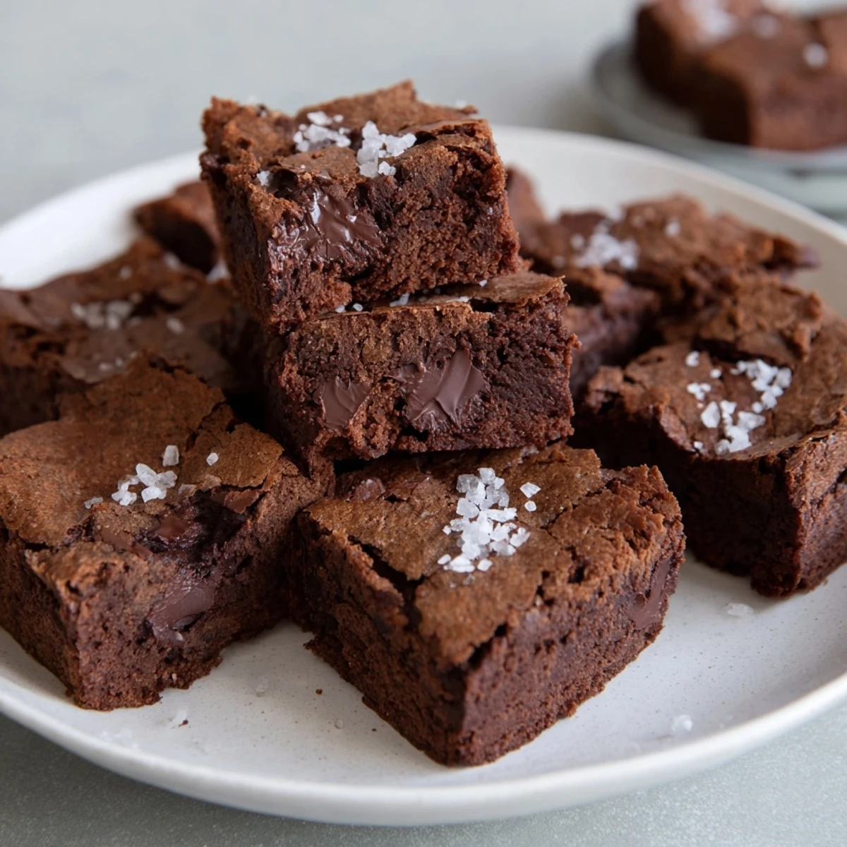 Freshly baked Homemade Dark Chocolate and Sea Salt Brownies, rich and decadent, perfect for dessert tonight.