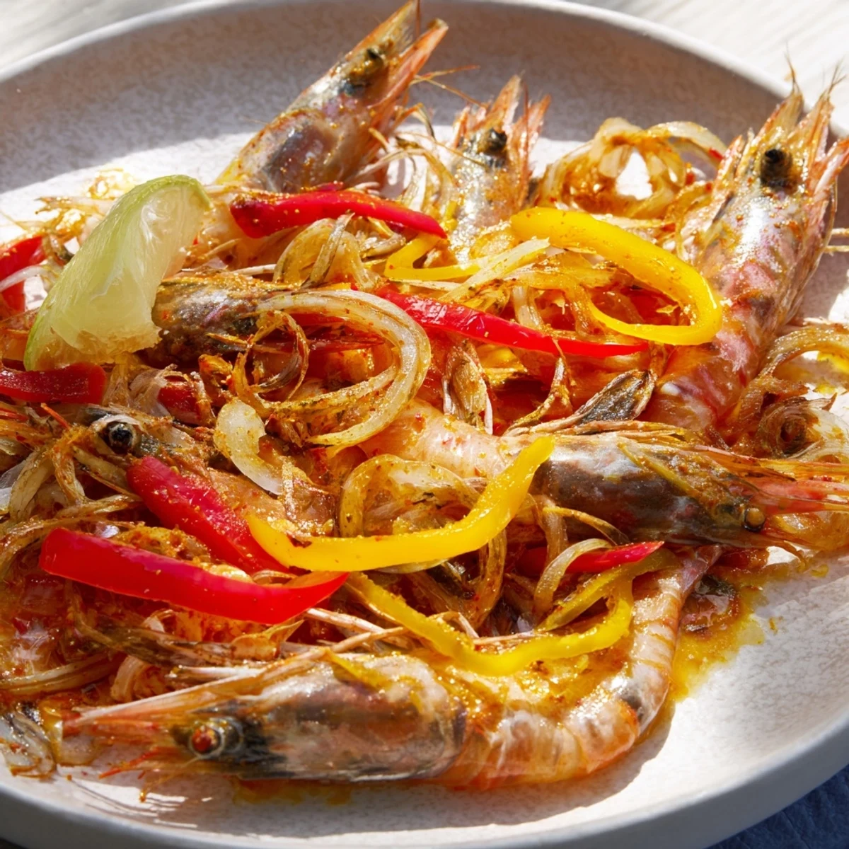 Golden Sheet Pan Shrimp Fajitas with perfectly roasted bell peppers, ready to be served and enjoyed.