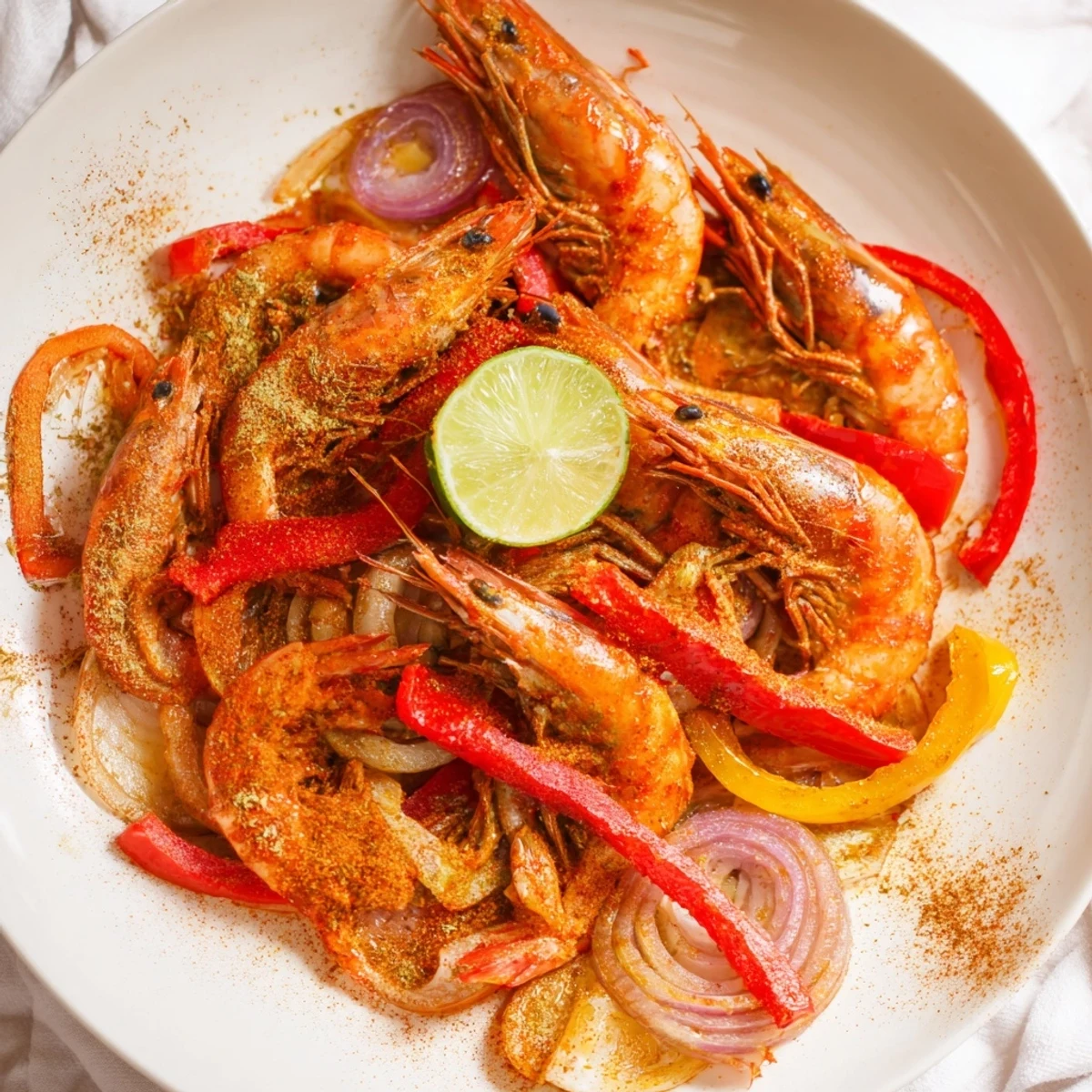 A sheet pan full of colorful, sizzling shrimp fajitas, perfect for a quick and flavorful dinner tonight.