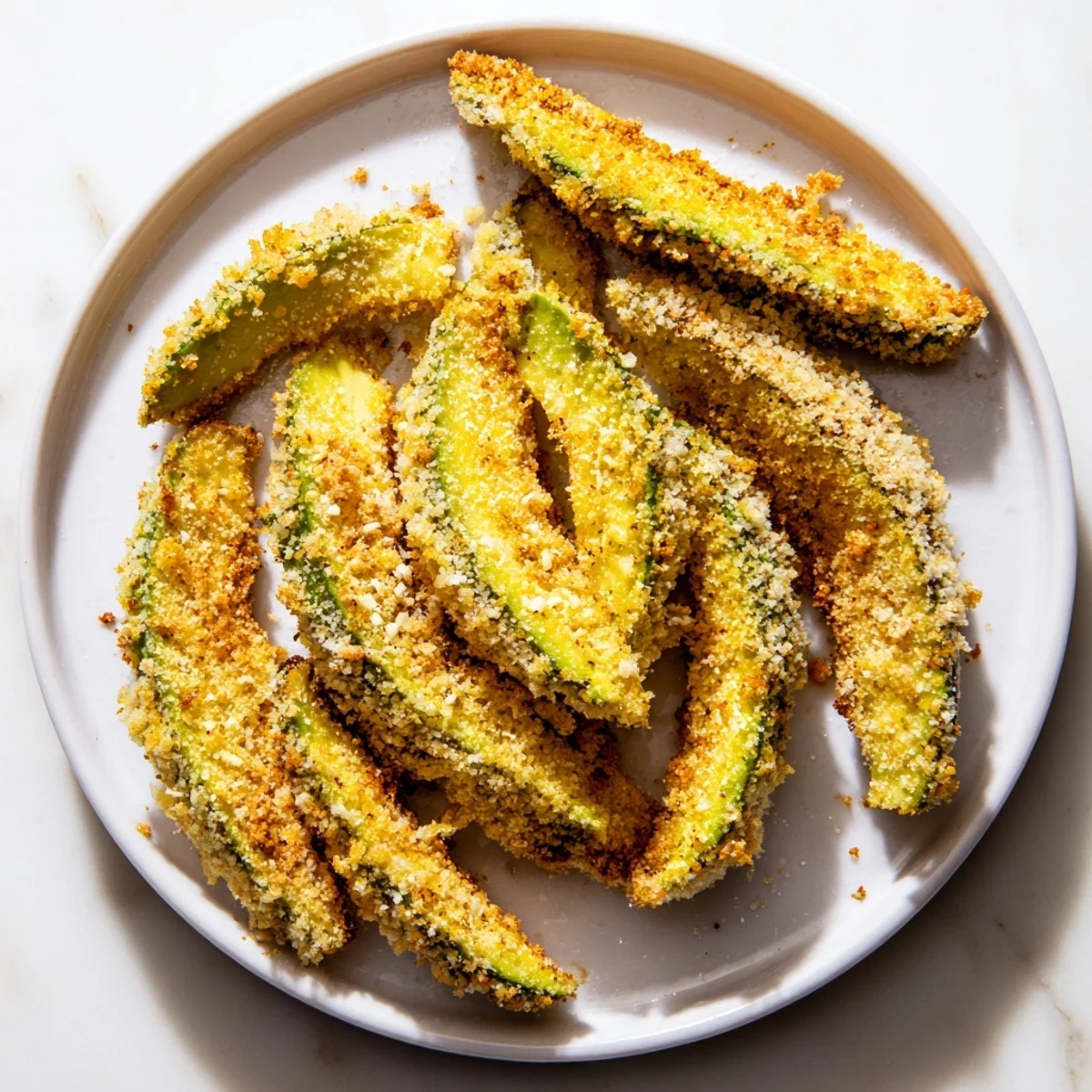 Irresistible photo of freshly baked Crispy Avocado Fries, a delightful appetizer with a crispy breading.