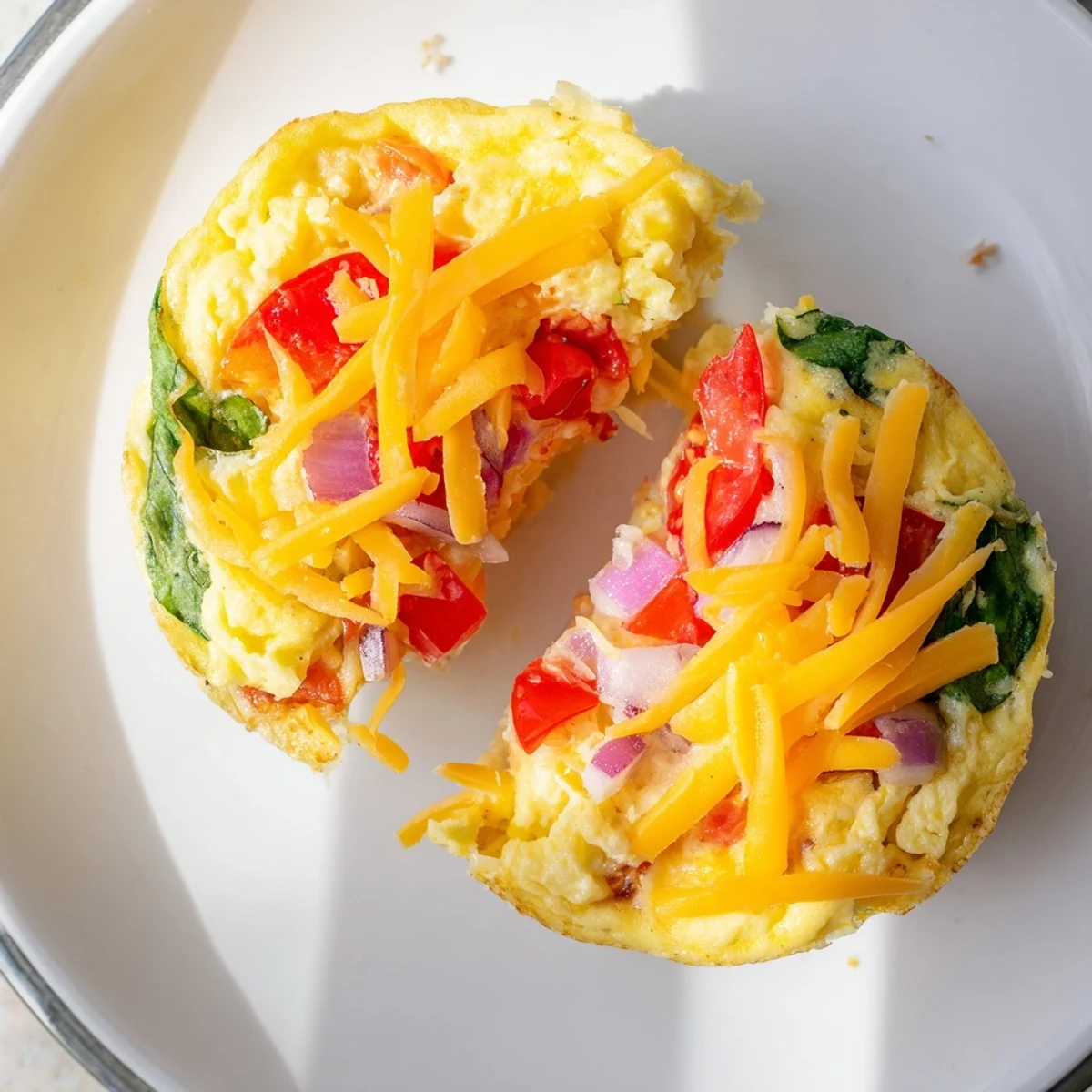 Golden-brown Veggie Egg Muffins, fluffy and savory, showcasing fresh spinach, perfect protein-packed bites.