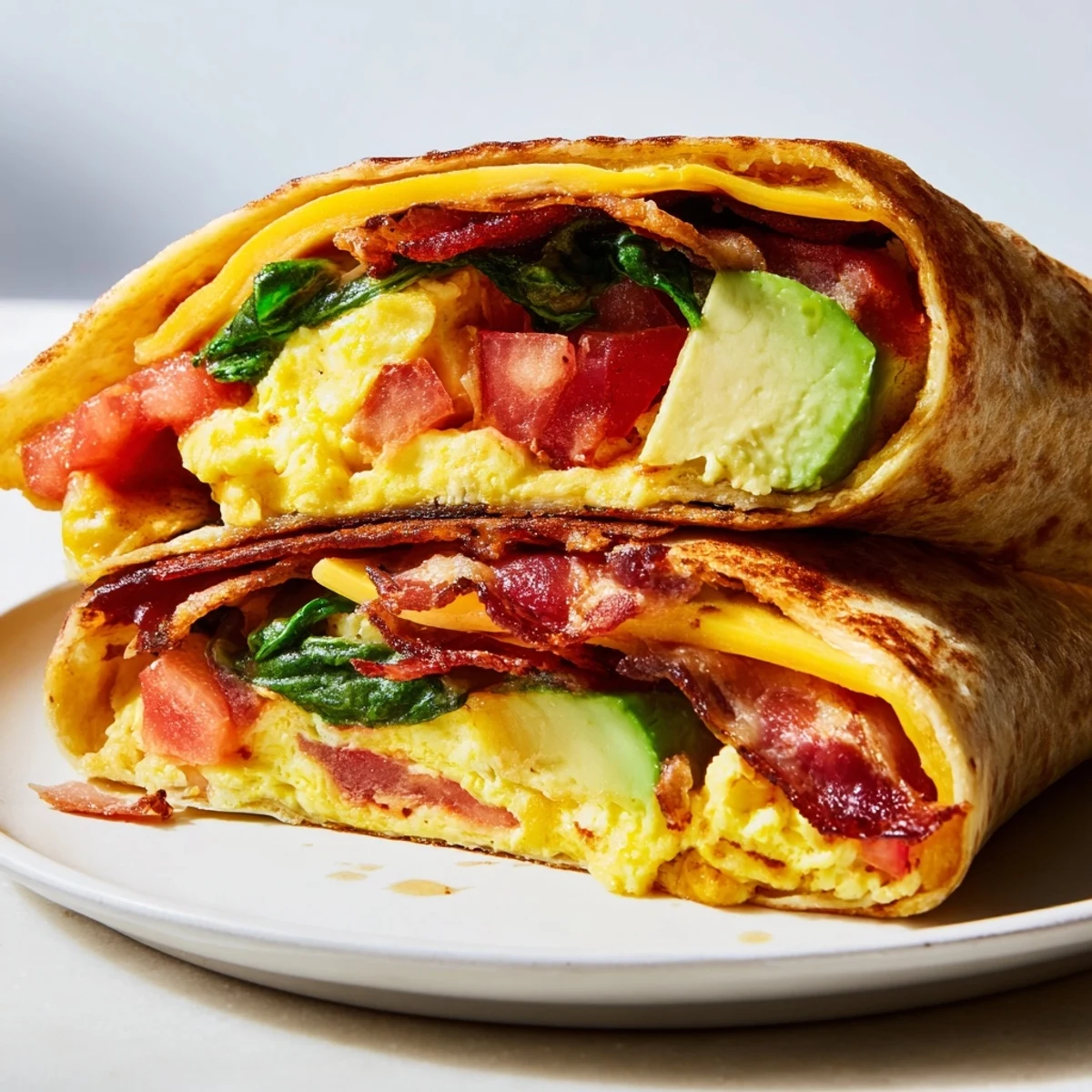 Golden, crispy layers of a delicious Crispy Breakfast Wrap packed with savory bacon and cheese.