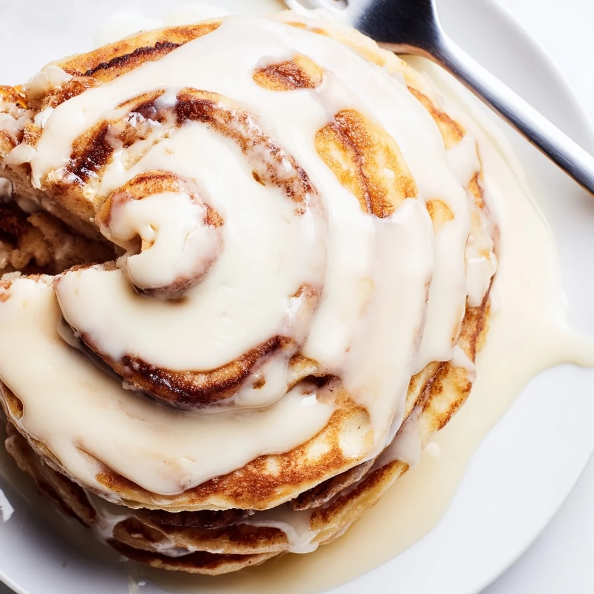 Buttery, soft Cinnamon Roll Pancakes with delightful swirls, topped with a creamy glaze for a sweet craving.