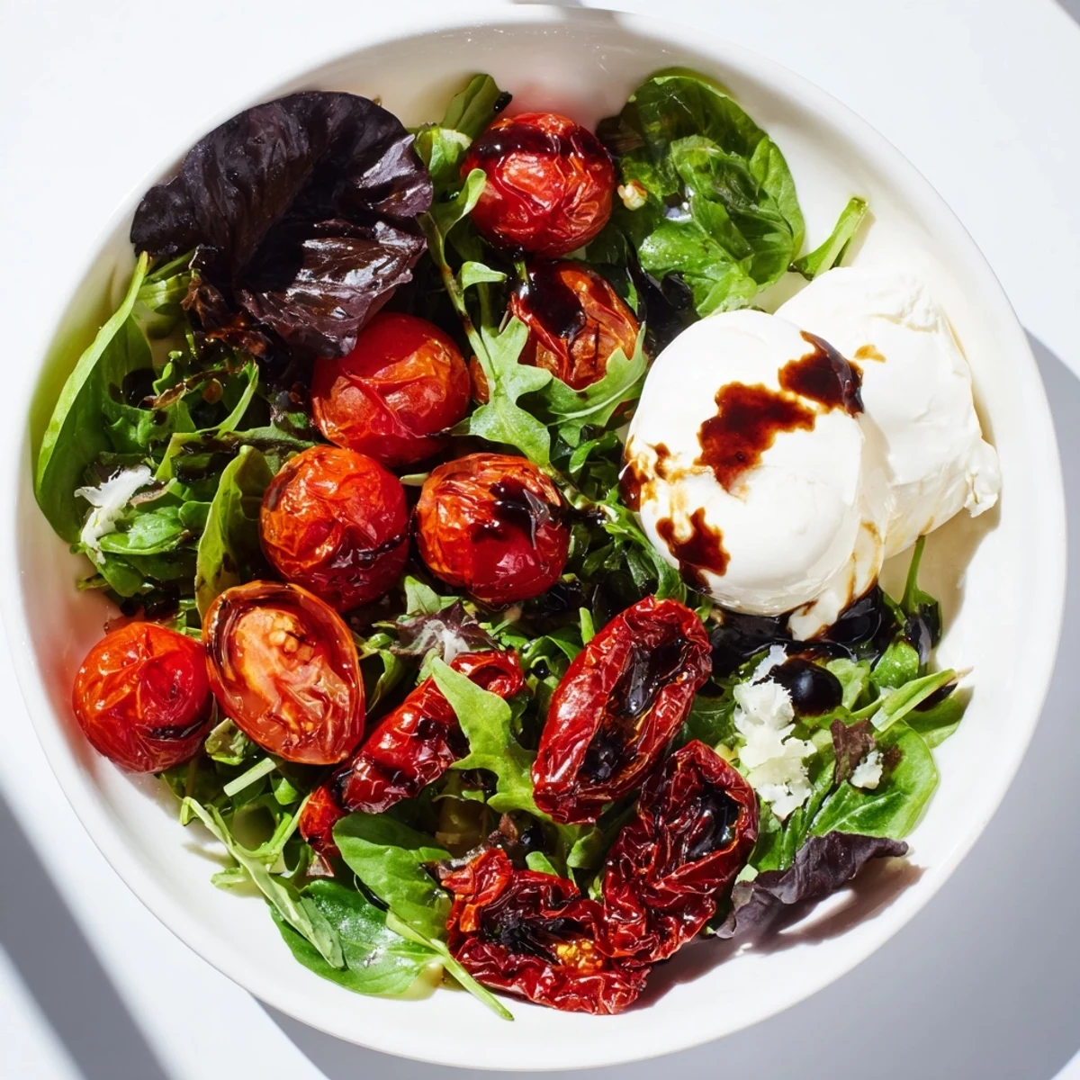 This gorgeous Tomato Flight Salad offers a flavorful mix of fresh, roasted, and sun-dried tomatoes with creamy burrata.
