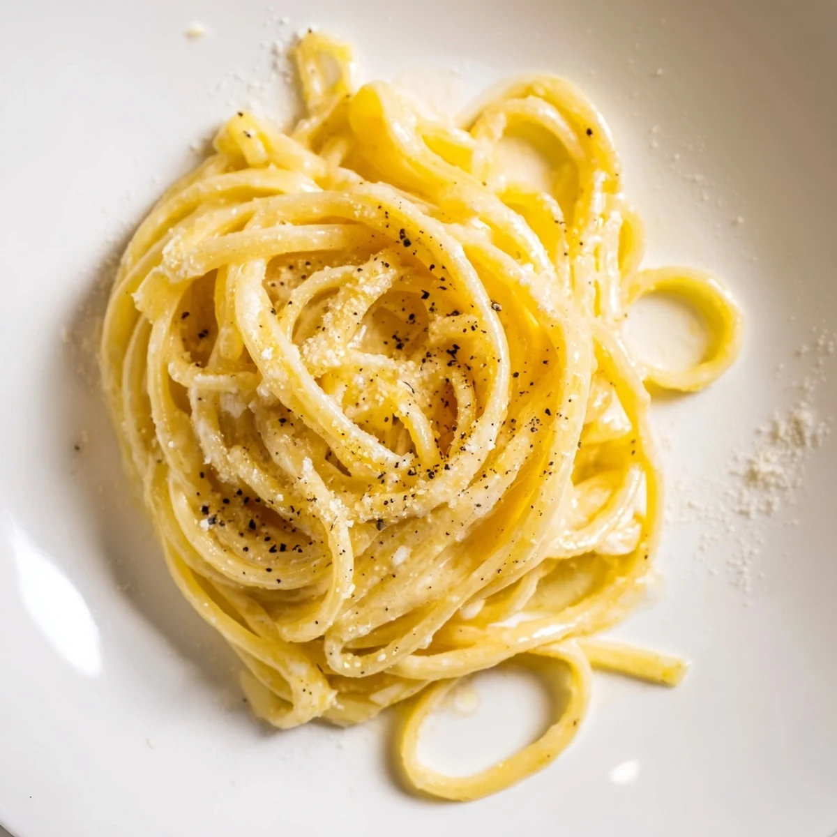 Golden, glossy Lazy Girl Three-Ingredient Pasta ready to be twirled on a fork, a simple Italian treat.
