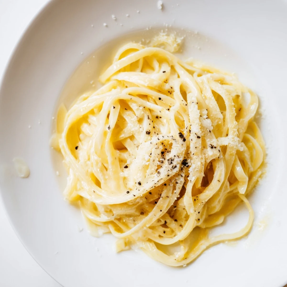 Delicious, creamy Lazy Girl Three-Ingredient Pasta, easily made with butter, cheese, and pasta water.