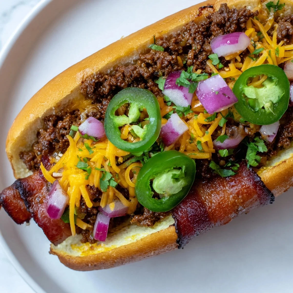 Juicy Mexican Hot Dogs, wrapped in bacon, sizzling on a grill, and perfect for your next cookout.