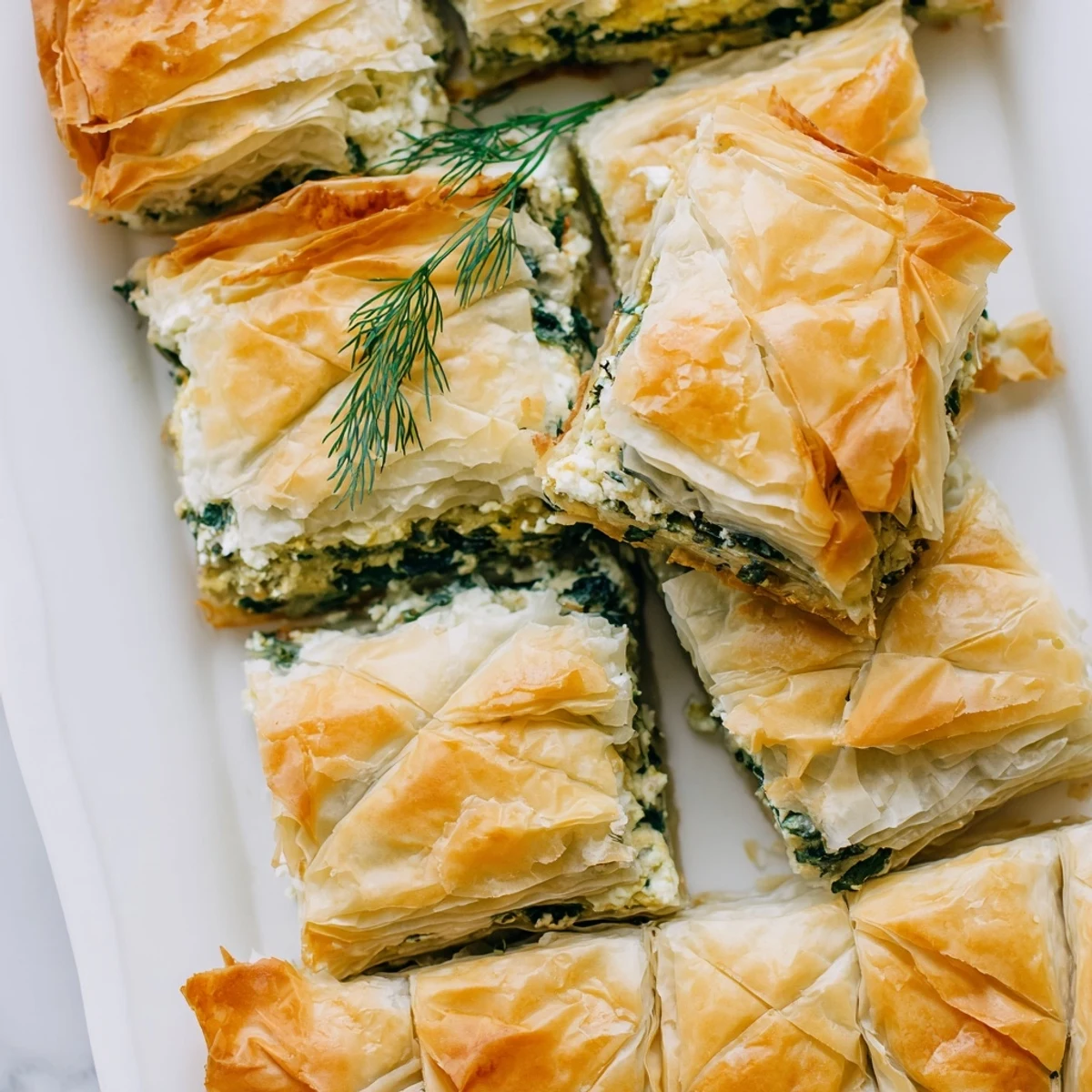 A whole spanakopita pie, baked golden brown, showcases a delicious vegetarian Greek meal for everyone.