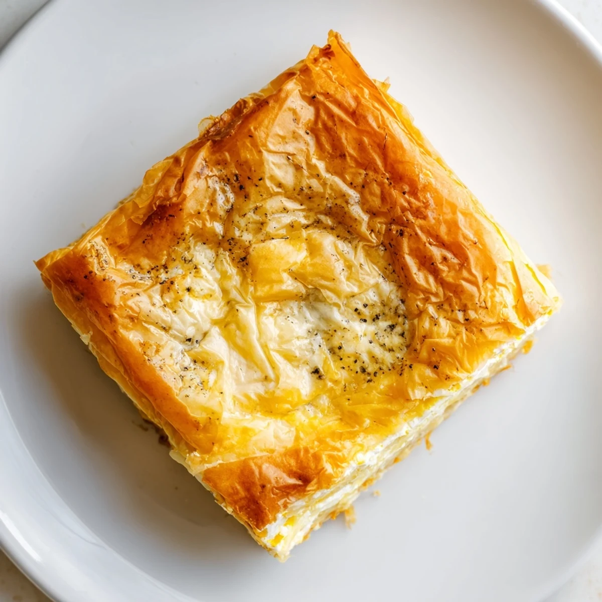 Golden, flaky Serbian Gibanica pie boasts a delicious cheese filling and crispy, layered phyllo dough.