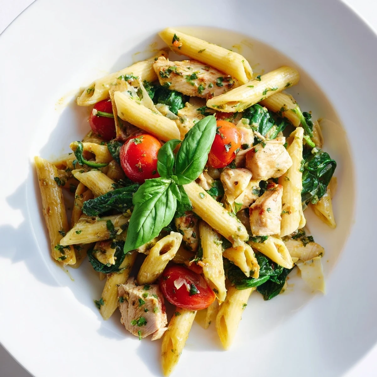 Sizzling One-Pan Lemon Herb Pasta Chicken with melted Parmesan and lemon zest, served with a glass of white wine.
