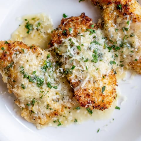 Savory crispy chicken with garlic cream sauce, perfectly fried, served with a rich, creamy sauce.
