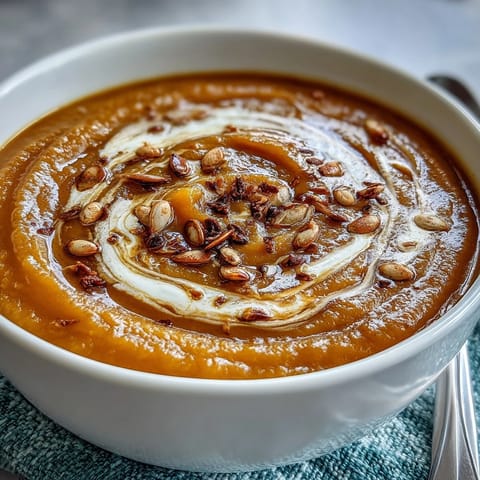 Homemade Butternut Squash Soup in a rustic bowl, garnished with fresh parsley and a drizzle of cream.  