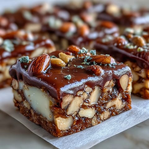 Homemade Hojicha Nougat squares dusted with roasted green tea powder, showcasing chopped almonds and pistachios for a chewy, nutty texture.