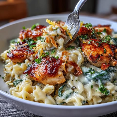 Creamy one-pot lemon orzo with chicken and spinach, a bright Mediterranean dinner in a skillet.  