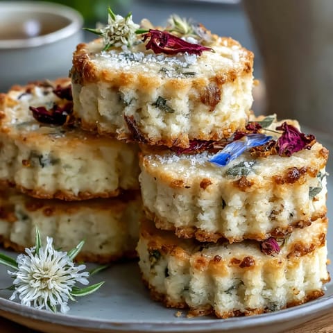 Golden-brown floral shortbread, showcasing delicate edible blooms perfect for tea.