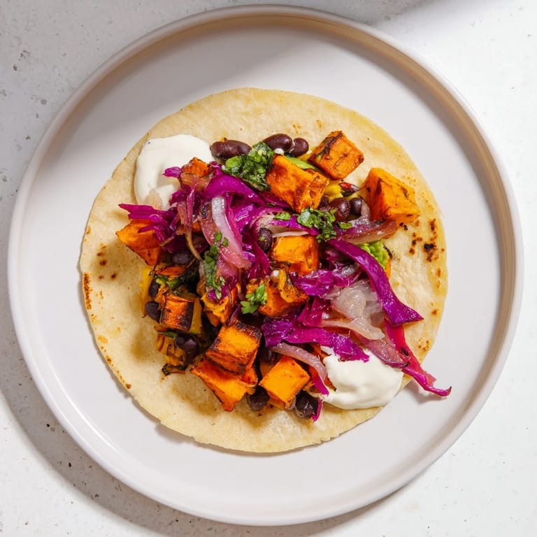 Golden roasted sweet potatoes and black beans filling delicious Quick Sweet Potato and Black Bean Tacos.
