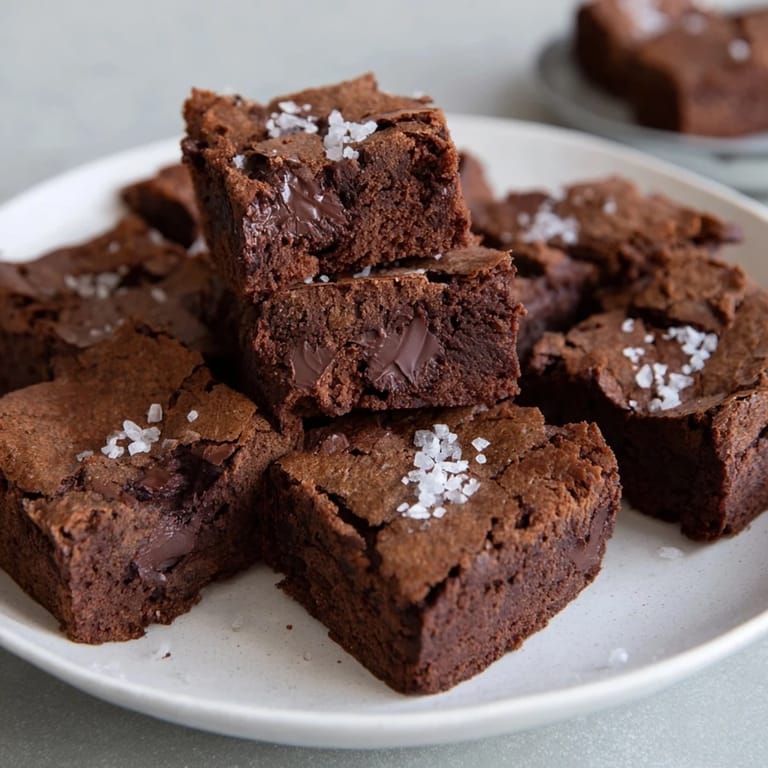 Freshly baked Homemade Dark Chocolate and Sea Salt Brownies, rich and decadent, perfect for dessert tonight.