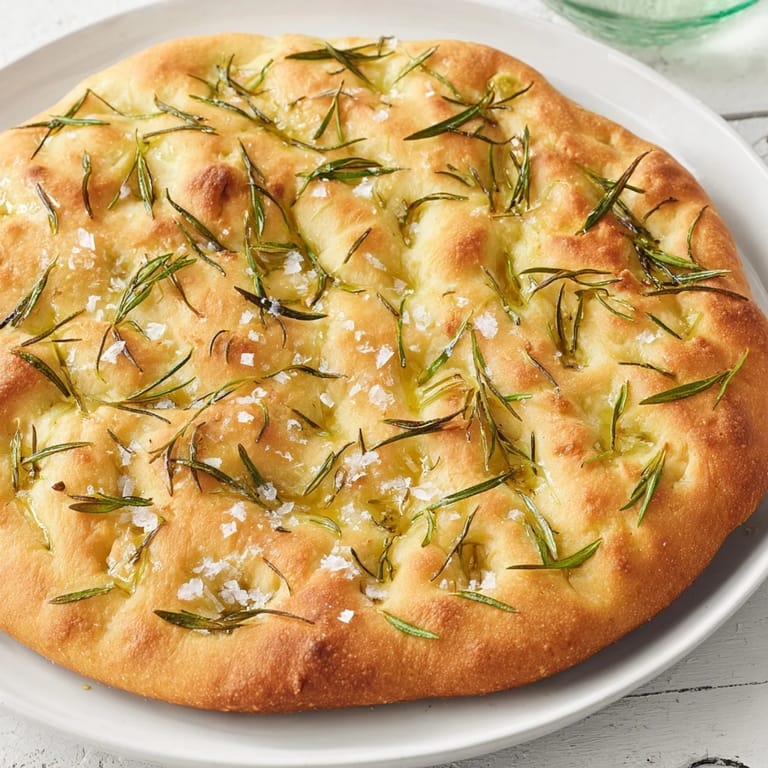 Freshly baked Simple Homemade Focaccia glistening with olive oil and fragrant rosemary is easily sliced.