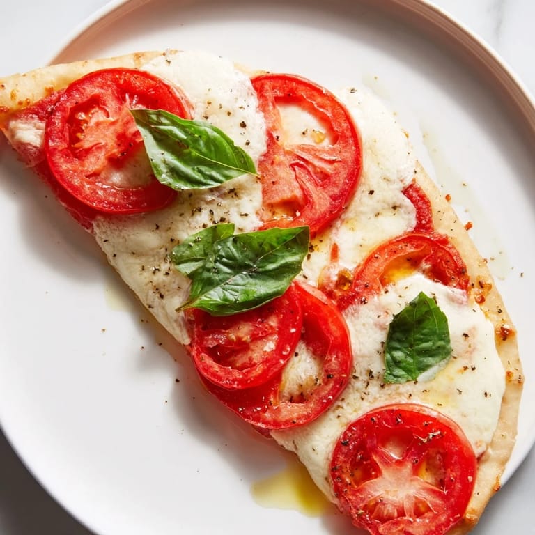 Freshly baked Quick Margherita Naan Pizza slice with herbs, perfect for a quick and flavorful Italian meal.