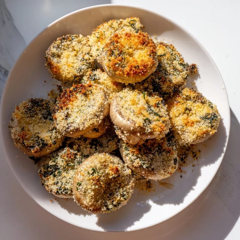 Oven-baked Ranch-Seasoned Crispy Mushrooms, perfectly browned and seasoned, a delicious vegetarian snack.
