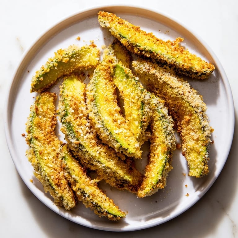 Irresistible photo of freshly baked Crispy Avocado Fries, a delightful appetizer with a crispy breading.