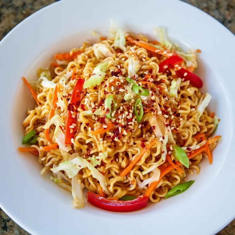 Delicious and easy Spicy Ramen Stir Fry, featuring crisp vegetables and a rich, bold sauce in a wok.