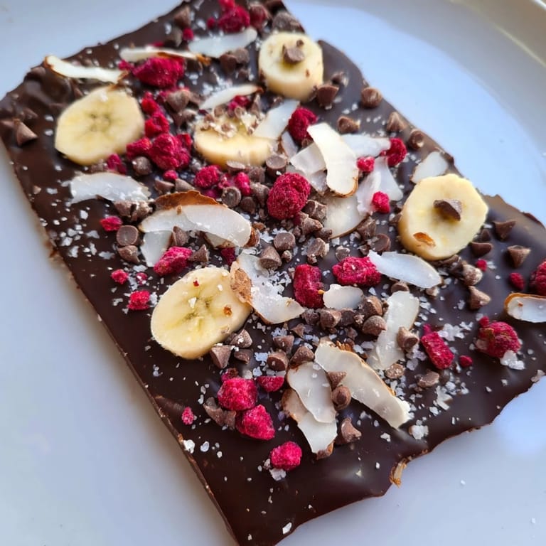 Creamy Chocolate Banana Bark dessert with bananas, rich chocolate, and a sprinkle of sea salt.