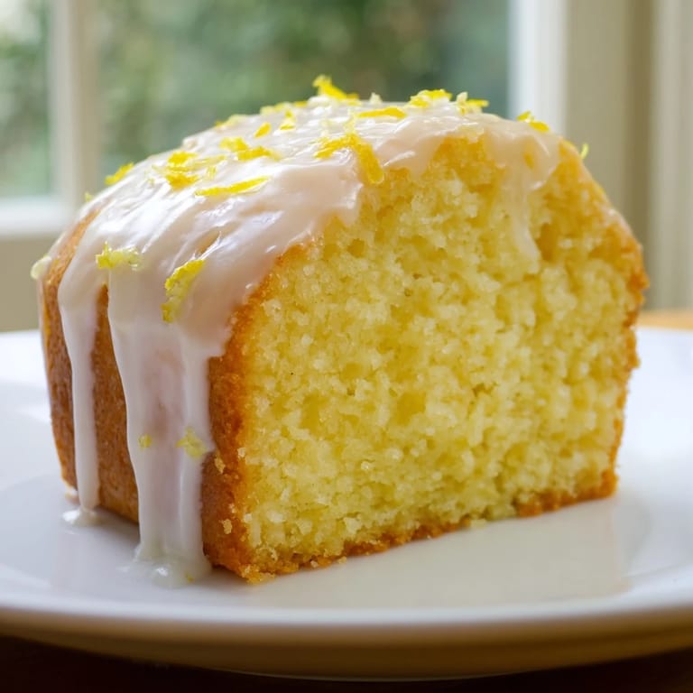 Close-up shot shows a moist Lemon Yogurt Cake, perfect for breakfast or a light, refreshing treat.