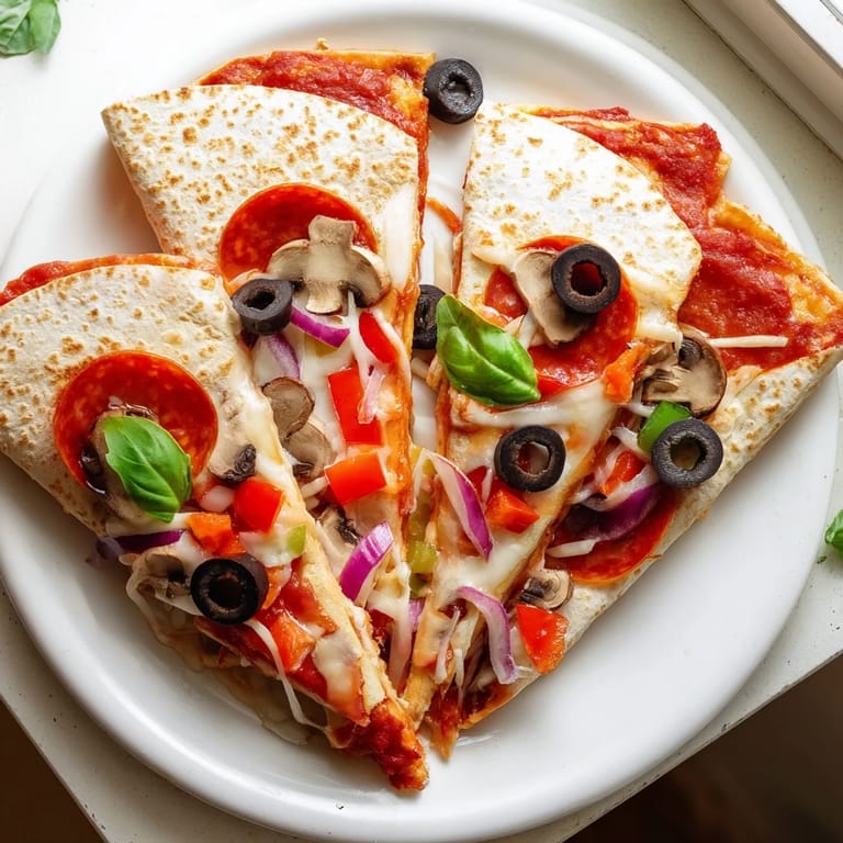 Warm and cheesy tortilla pizza wrap, perfect for a quick and satisfying lunch or dinner.