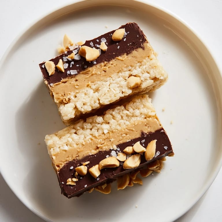 Easy-to-make Peanut Butter Chocolate Rice Cakes, layered with peanut butter; enjoy this sweet, frozen American dessert.