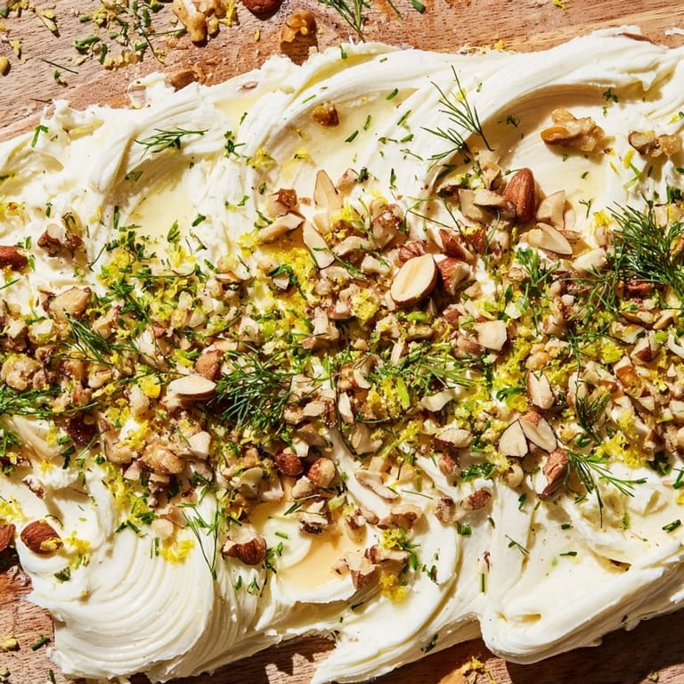 A delicious close-up view of a shared Butter Board Charcuterie, offering textures and savory toppings.