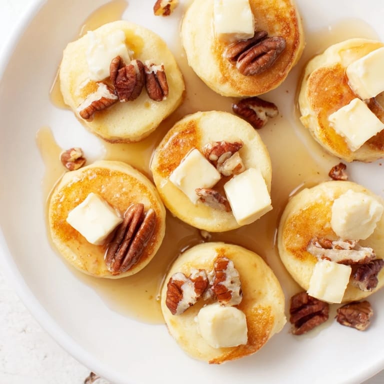 Fluffy pancake batter baked around creamy brie: irresistible Pancake Brie Bites finished with nuts and honey.