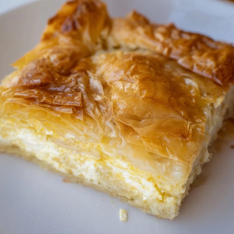 Fluffy layers of phyllo, holding creamy feta in this delicious Bulgarian banitsa pastry.