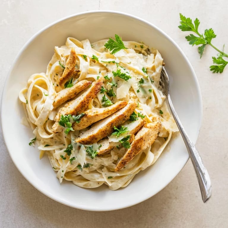 A hearty skillet of Cajun Chicken Alfredo pasta, topped with extra Parmesan, perfect for a comforting weeknight dinner.