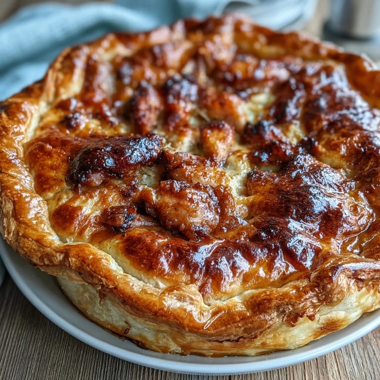 A slice of Chicken and Leek Pie sits on a plate, paired with buttery mashed potatoes for dinner.