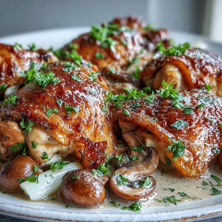 Serving suggestion for Coq au Vin Rosé, plated with buttered potatoes and fresh parsley, featuring the elegant pink wine sauce. 