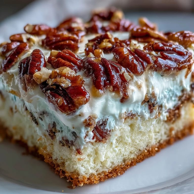 Butter Pecan Tres Leches Cake served chilled on a dessert plate, featuring a rich milk soak and a drizzle of caramelized pecan syrup.