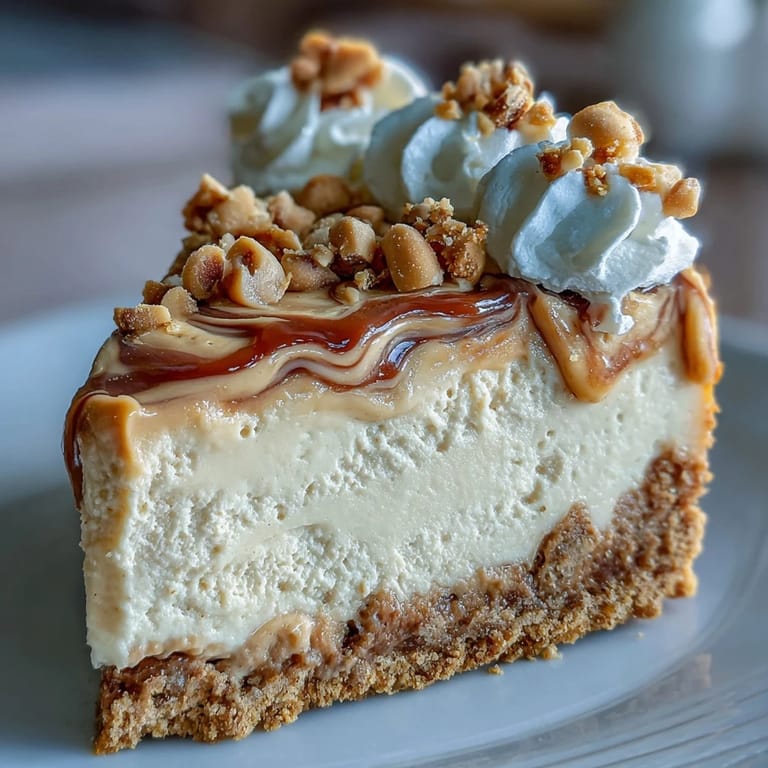 Creamy peanut butter cheesecake with Nutter Butter crust, garnished with extra cookies and a dusting of powdered sugar.  