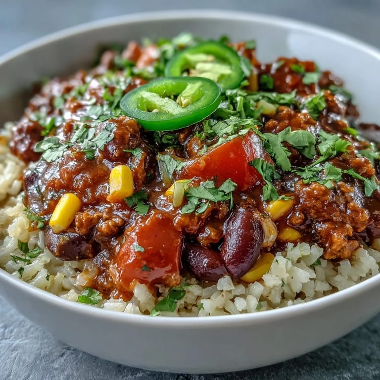 Homemade Chili Bowl Base served with beans and corn, ready to enjoy with your favorite toppings.