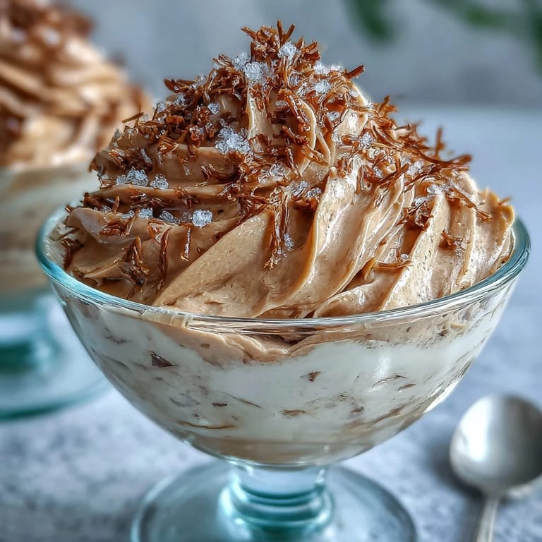 Smooth Hojicha Mousse layered in clear ramekins, highlighting its roasted tea color and delicate, cloud-like finish.