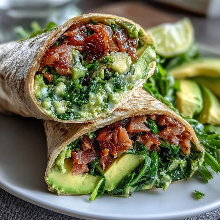 Protein-packed tuna and avocado filling wrapped in whole wheat tortilla, drizzled with lemon juice for bright flavor.