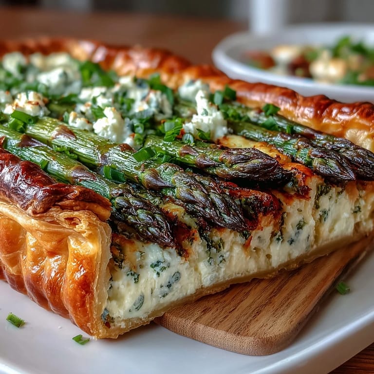 Vibrant Spring Asparagus Tart with Puff Pastry, featuring tender asparagus, melted Gruyère, and a crisp golden crust, perfect for a light meal.
