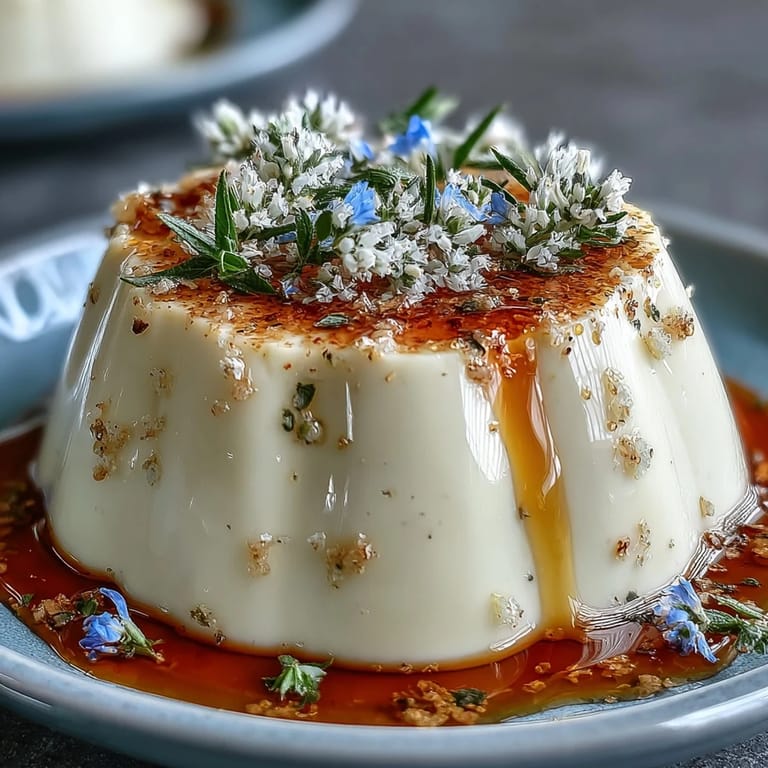 Creamy panna cotta infused with honey and lavender, gently set and ready to chill for a dreamy dessert.