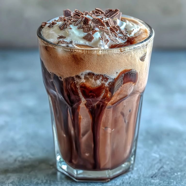 Rich chocolate syrup blends into whipped cream, creating a silky topping for this refreshing Chocolate Cream Cold Brew coffee treat.