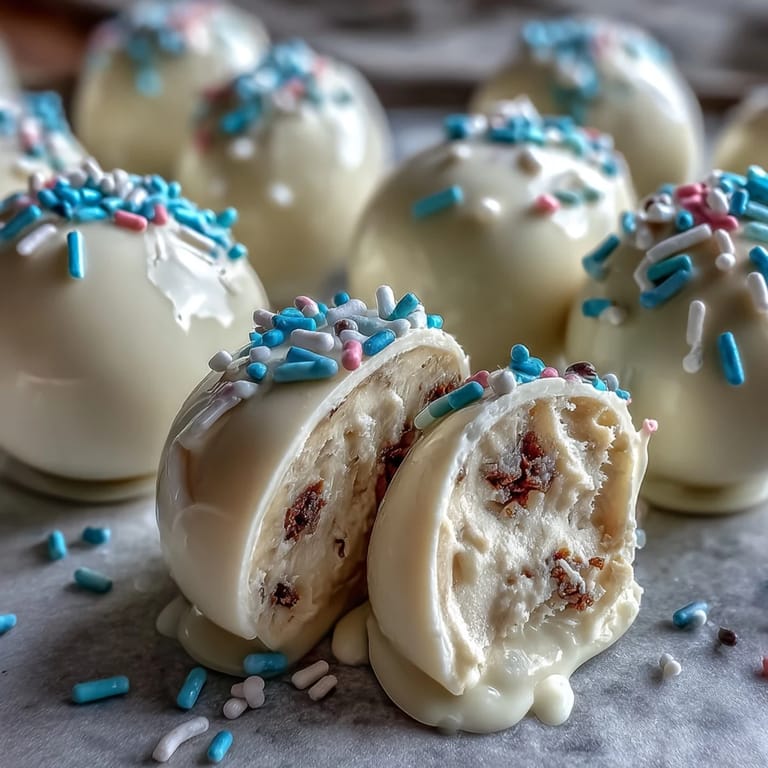 Festive white chocolate-dipped peanut butter eggs decorated with colorful sprinkles are perfect for Easter celebrations or homemade gifting.