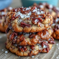 Warm butter pecan cookies with brown butter and sea salt, golden edges and toasted nuts visible, perfect for a cozy dessert spread.
