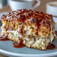 Warm, honey-kissed scones dotted with delicate dandelion petals, served with a generous dollop of clotted cream for a spring brunch treat.